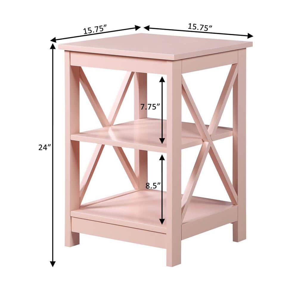 Convenience Concepts Oxford End Table with Shelves, Blush Pink