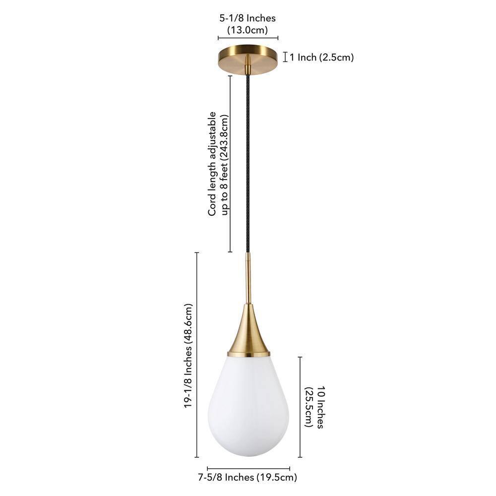 Ambrose 7" Brass and White Milk Glass Drop Light