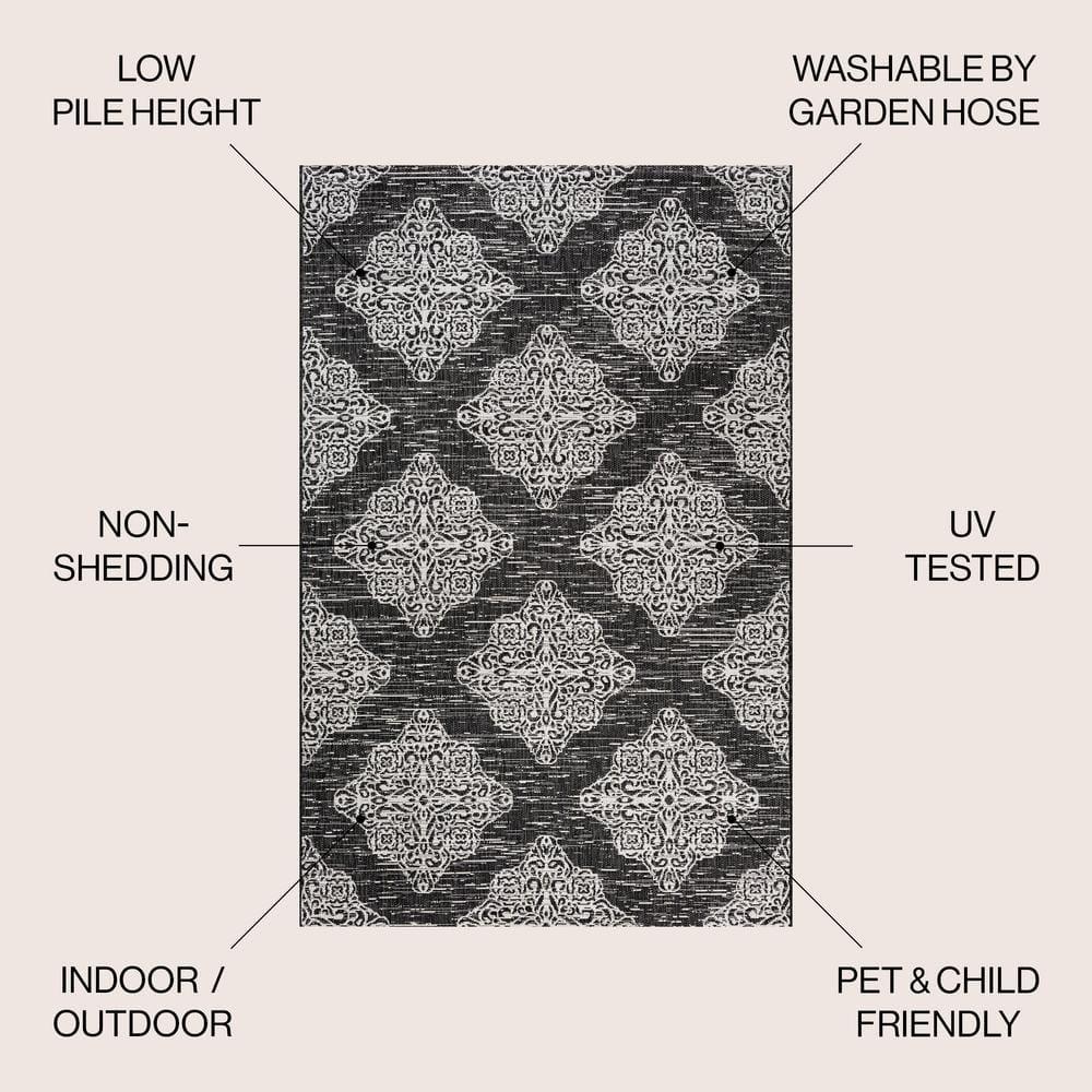 JONATHAN Y SMB121B-5 Tuscany Ornate Medallions Black/Ivory 5 ft. x 8 ft. Indoor/Outdoor Area Rug, Casual, Pet Friendly, Stain Resistant, Easy to Clean, for Patio, Living Room; Kitchen, Bedroom