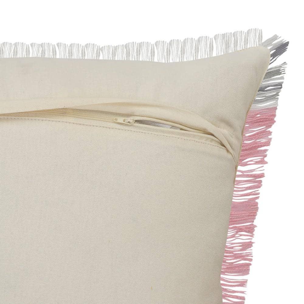 Woven Paths Charles Casual Cabin Fringed Throw Pillow, Pink/Gray/White, 20" x 20"