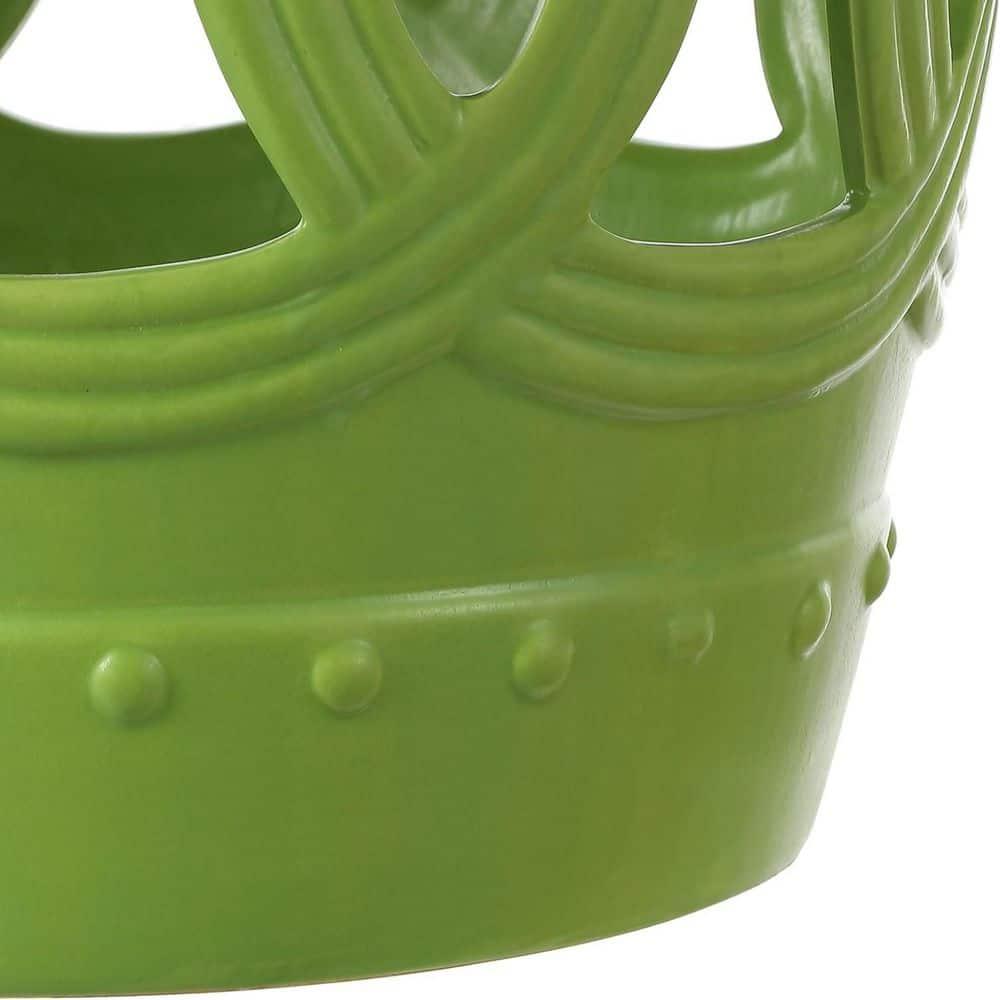 JONATHAN Y Lucky Coins 16" Chinese Ceramic Drum Garden Stool, Matte Green