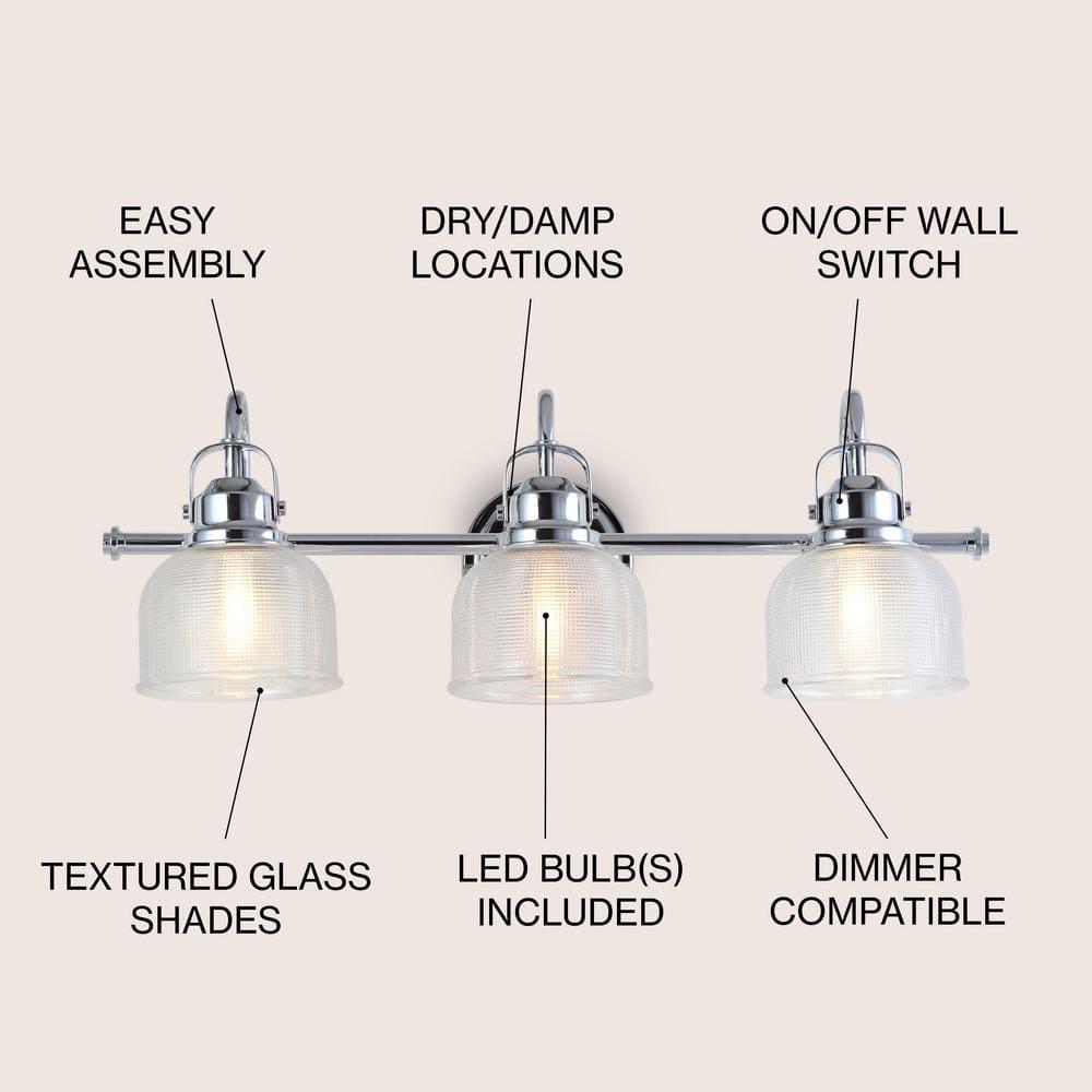 JYL7409A Virginia 25.25" 3-Light Metal/Glass LED Traditional Classic Vanity Light Modern 2700K LED 4W Bulbs Entryway Lobby Kitchen Bathroom Bedroom Living Room Hallway, Chrome