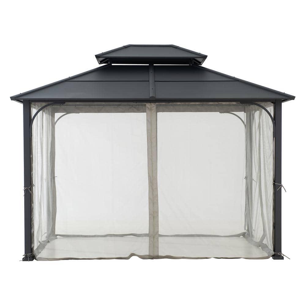 Sunjoy Sunjoy Hardtop Gazebo 10 x 12 ft. Outdoor Gazebo, Heavy Duty Steel Frame Gazebo, Double Roof Metal Gazebo with Ceiling Hook and Removable Netting Sidewalls
