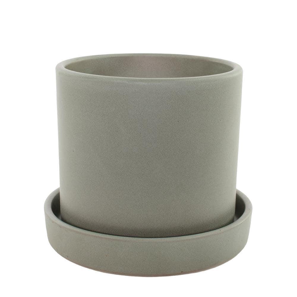 7 in. Semi Matte Stone Hyde Container made from Natural Fibers with Saucer - 1 Piece