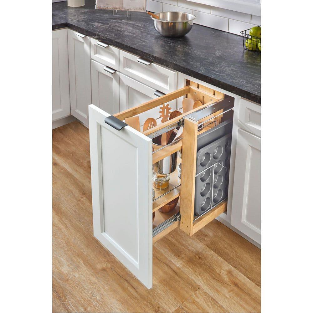 Rev-A-Shelf 8" Pull Out Storage Organizer for Base Kitchen Cabinets w/ Soft-Close, Sliding Shelves for Utilities, Utensils or Spices, 448UT-BCSC-8C