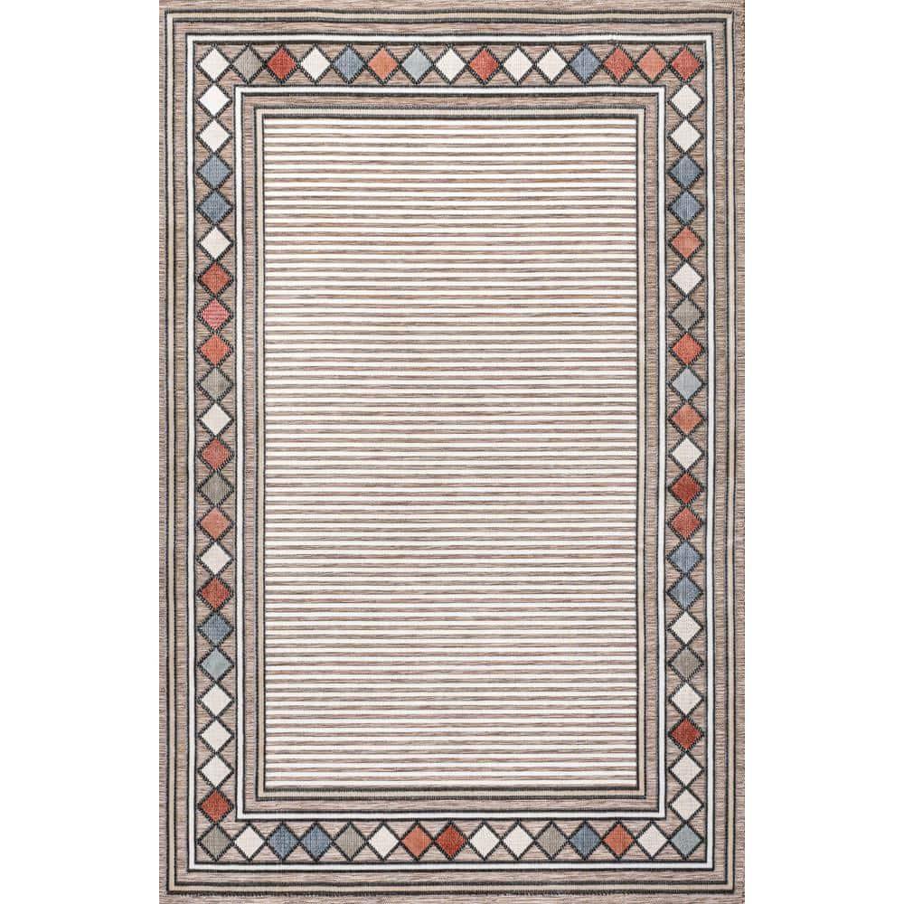 JONATHAN Y Sebastian High-Low Modern Diamond Border Brown/Ivory 3 ft. x 5 ft. Indoor/Outdoor Area Rug