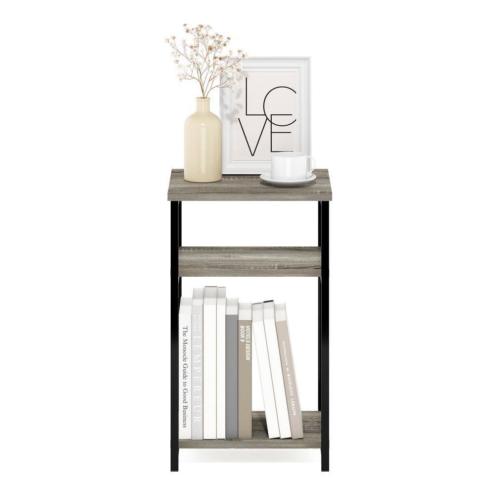 Furinno Just 3-Tier Industrial Metal Frame End Table with Storage Shelves, 1-Pack, French Oak
