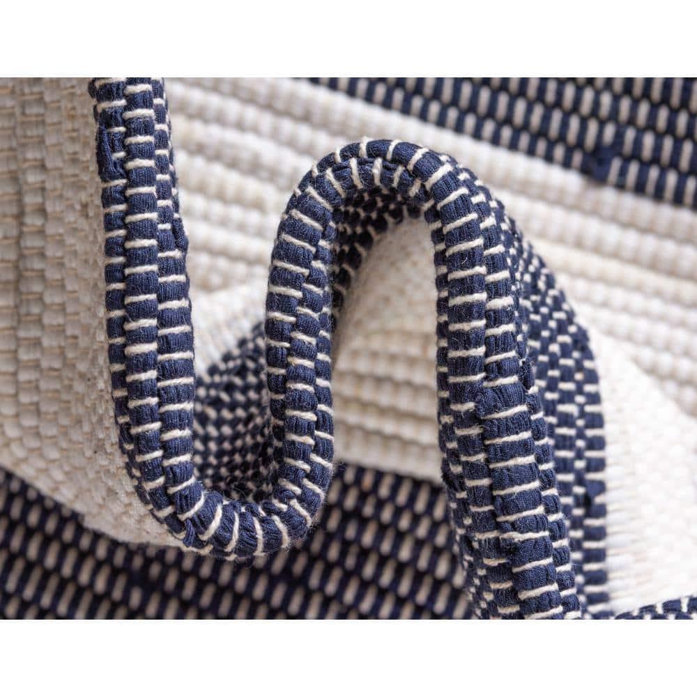 Unique Loom Chindi Rag Collection Area Rug - Striped (5' 1" x 8' Rectangle Navy Blue/Ivory)