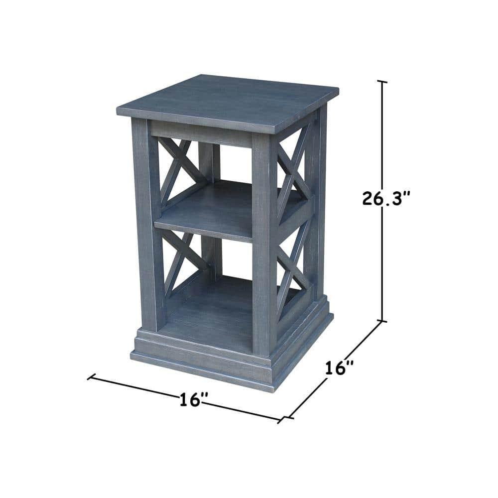 Hampton Accent Table with Shelves Heather Gray/Antique Washed - International Concepts: Solid Wood, Fixed Shelf Storage