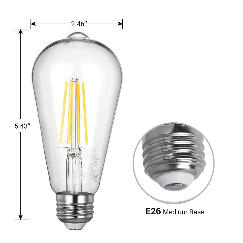 EDISHINE 4-Pack LED Edison Light Bulbs, 7W(60W Equivalent), 2700K Warm White, 800LM, E26 Base ST19 Vintage Light Bulb, Decorative LED Filament Bulbs, Non-Dimmable, UL Listed