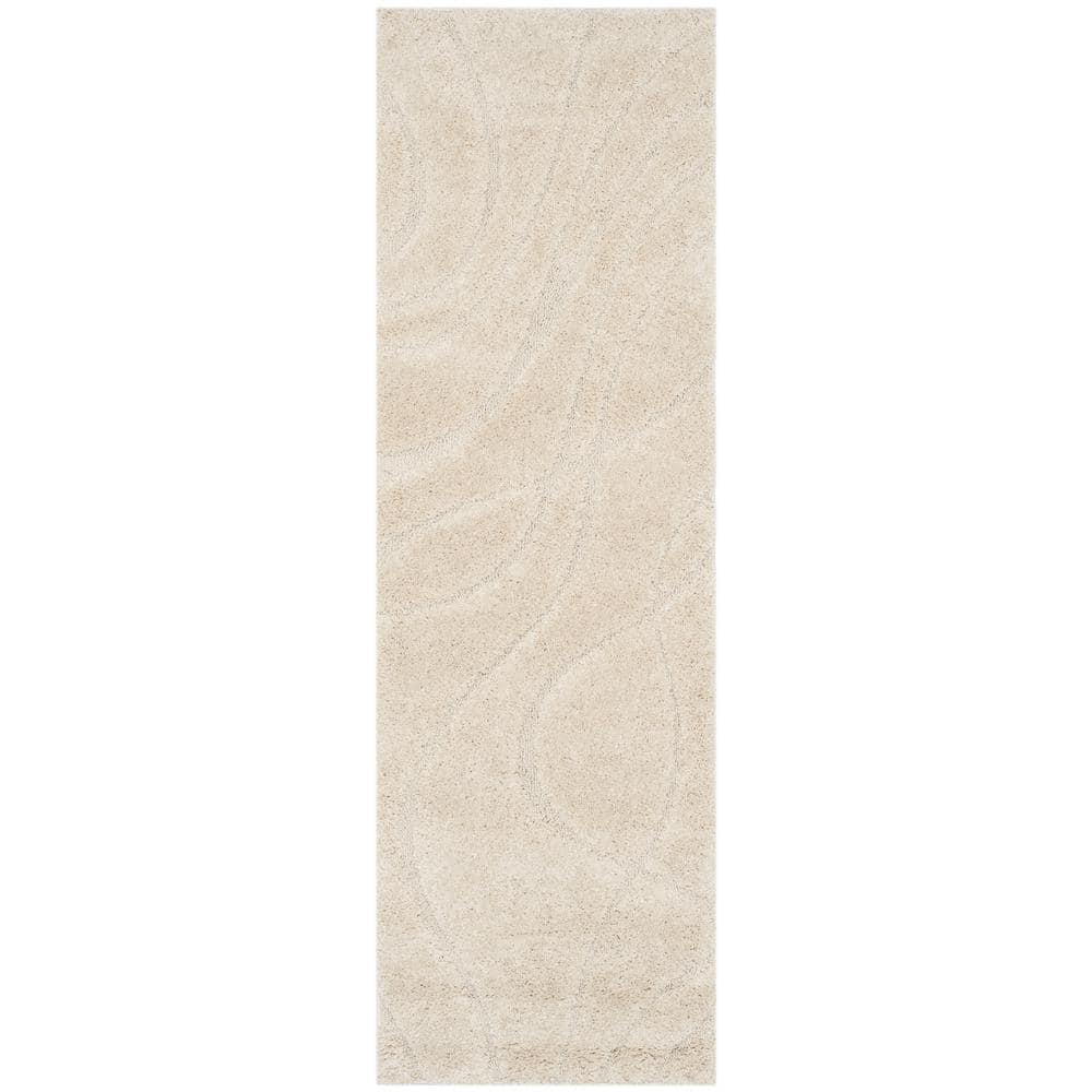 Florida Shag SG471 Power Loomed Indoor Runner Rug - Creme/Creme - 2'3"x9' - Safavieh