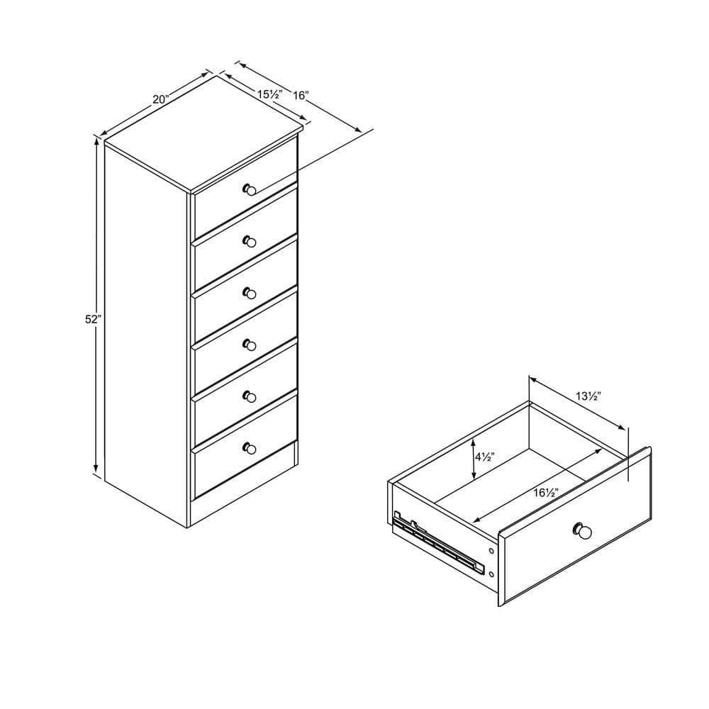 Astrid 6 Drawer Tall Chest Black - Prepac: Space-Saving Vertical Storage for Bedroom