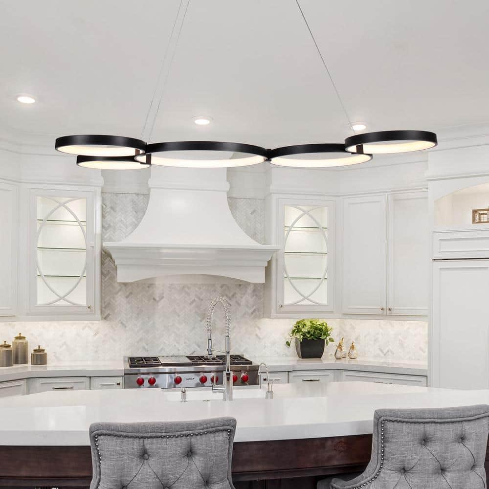 Capella 50-Inch Black Modern LED Multi-Ring Adjustable Chandelier