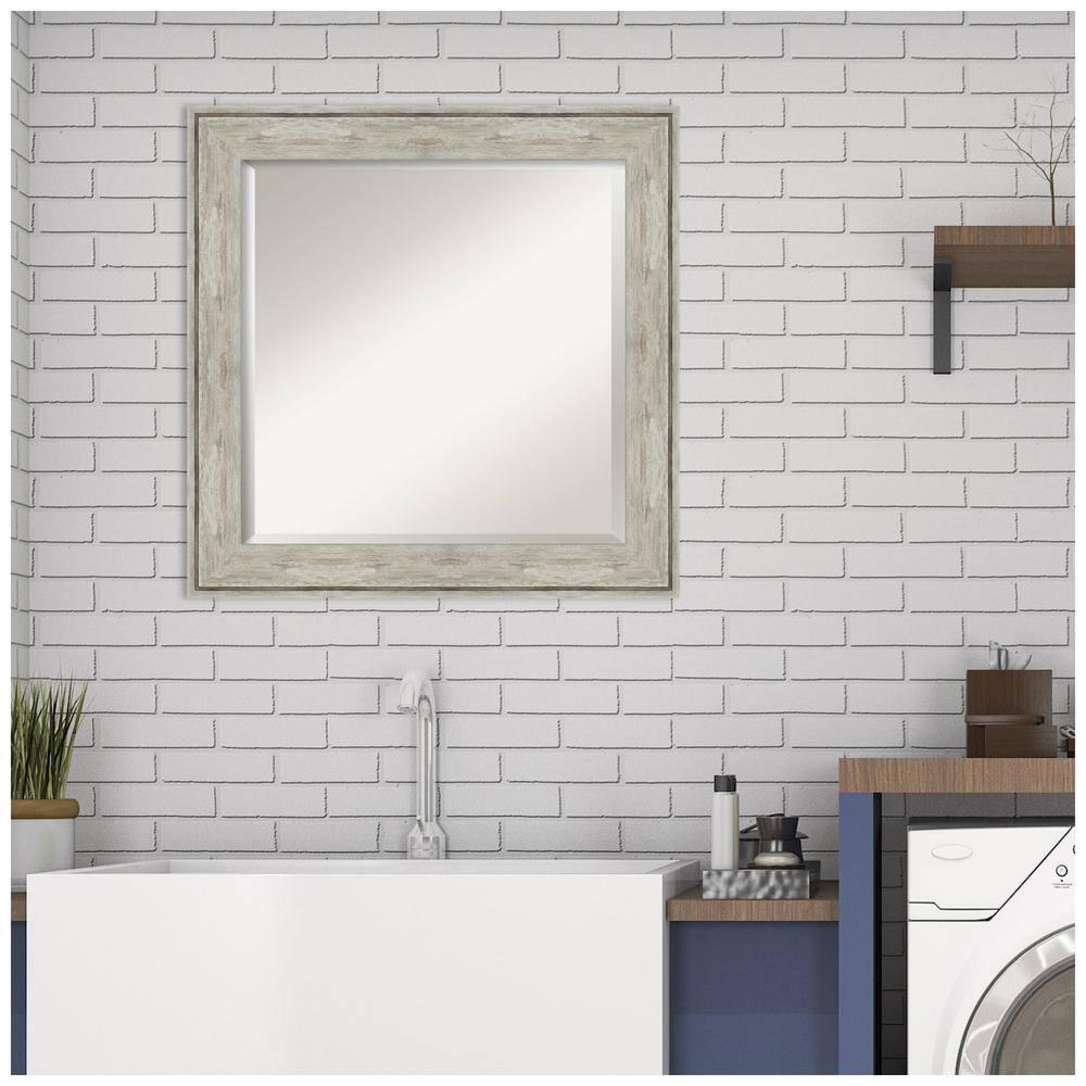 25" x 25" Crackled Framed Bathroom Vanity Wall Mirror Metallic - Amanti Art