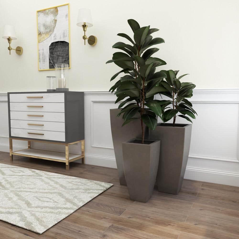 DecMode Grey Contemporary Oversized Metal Planter with Cement Hue, Set of 3, 20", 25", 30"H