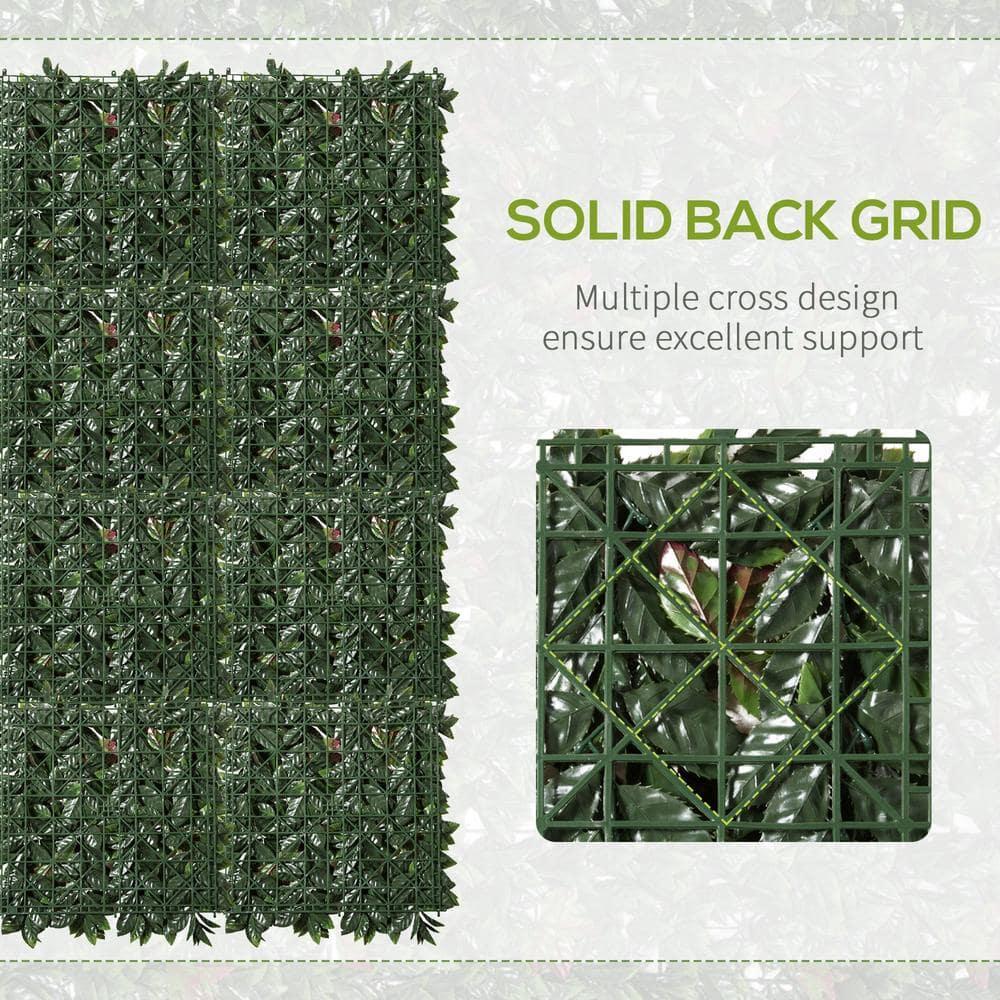 Outsunny Artificial Grass Wall Panel Backdrop, 12 20" x 20" Boxwood UV Protection Privacy Screen Panels, Green and Red