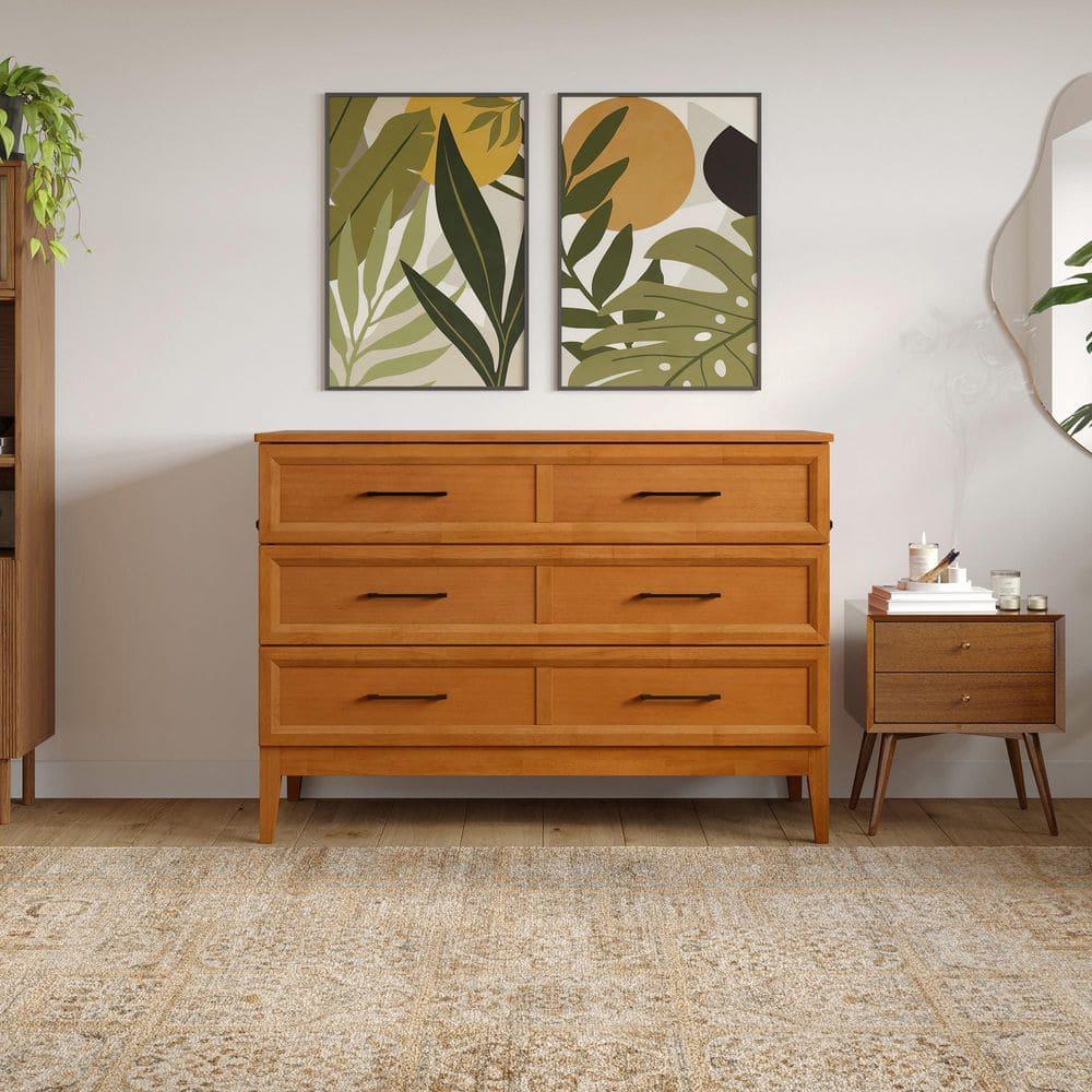 AFI Santa Fe Full Wood Murphy Bed Chest with Mattress and Built-in Charger, Light Toffee