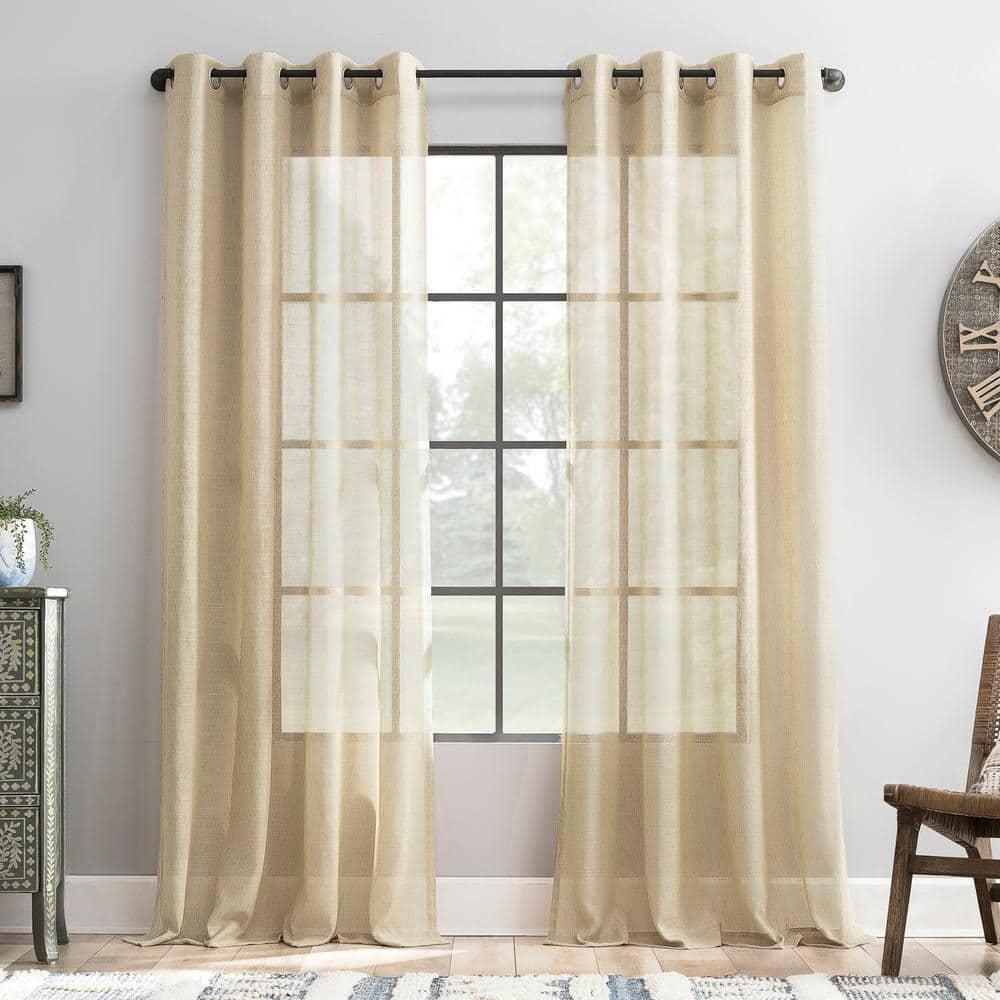 52"x63" Archaeo Light Filtering Slub Textured Linen Blend Grommet Top Curtain Panel Sand: Modern Indoor Decor