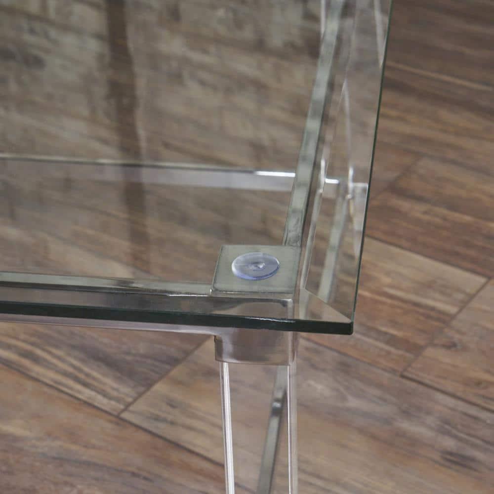 Noble House Liat Modern Tempered Glass Rectangular Coffee Table with Acrylic and Iron Accents