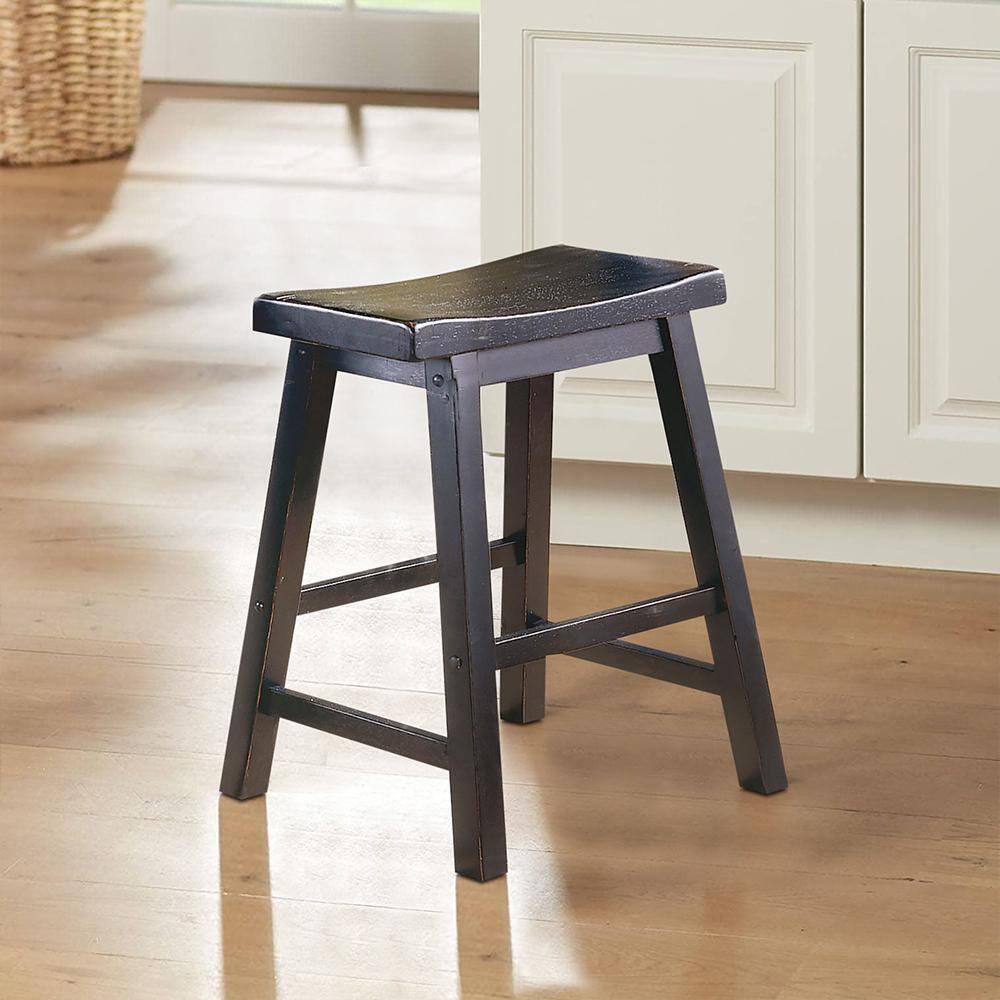 Homelegance 18 Inch Dining Height Wooden Saddleback Seat Barstool, Black