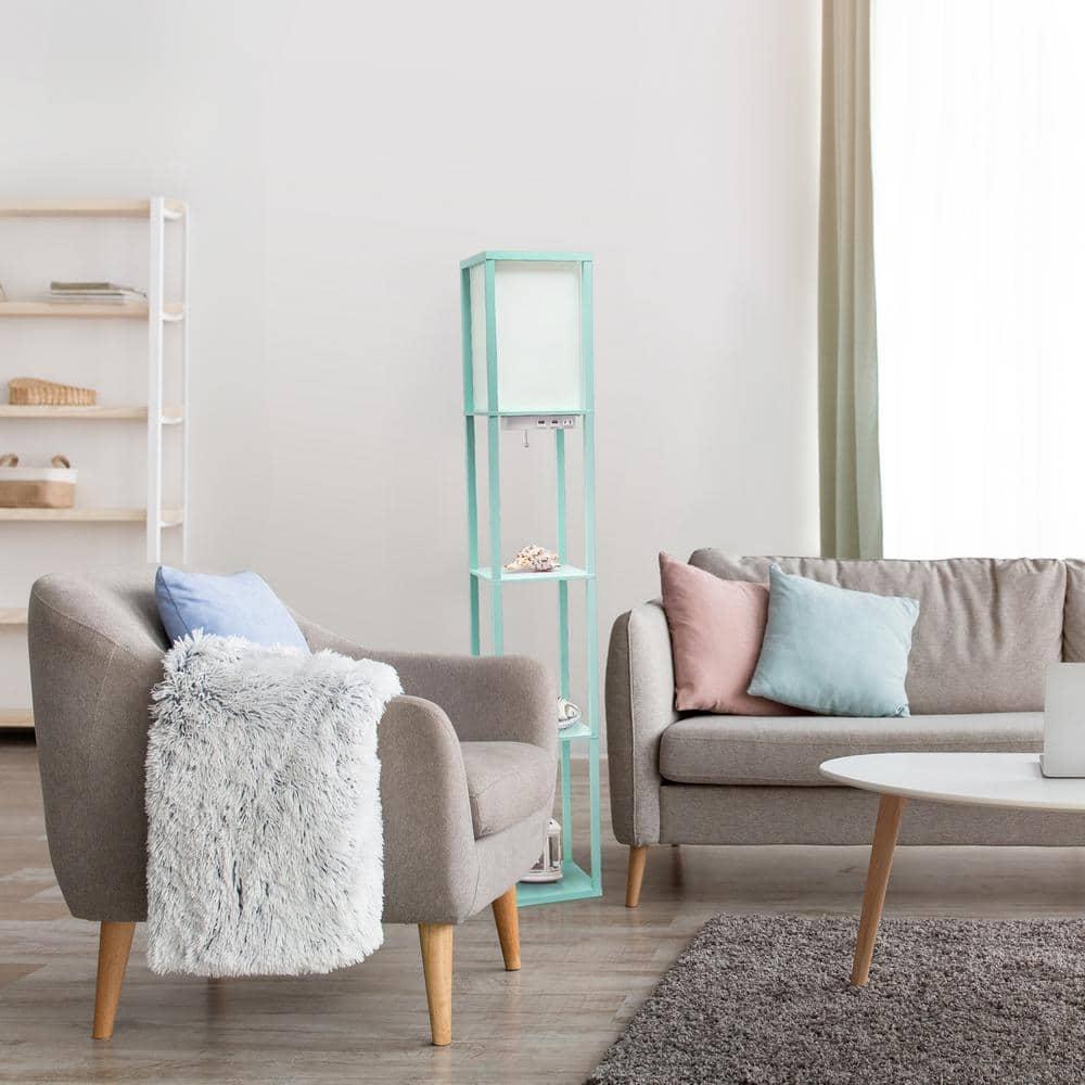 Creekwood Home Classix 62.5" 3-Tier Storage Floor Lamp with Charging Ports and Outlet Aqua Green