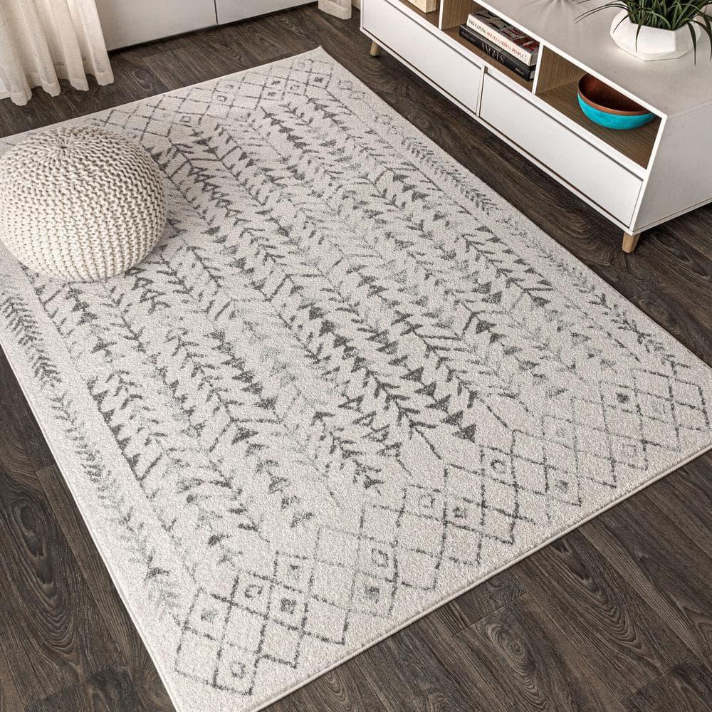 3'x5' Ziri Moroccan Geometric Area Rug, Cream/Gray - JONATHAN Y