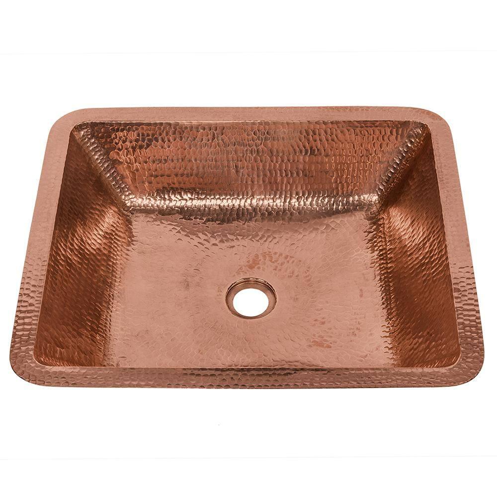 Premier Copper Products 19" Rectangle Under Counter Hammered Copper Bathroom Sink LREC19PC