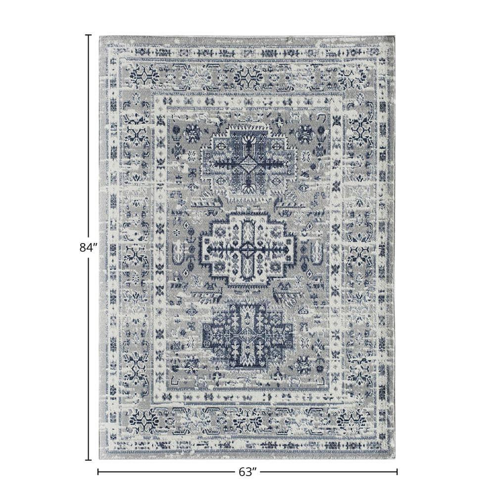 Rugs America Gallagher GL55F Inky Sundara Vintage Transitional Blue Area Rug for Dining Room Rug Neutral Rug Living Room Rug Kitchen, 5'3"x7'