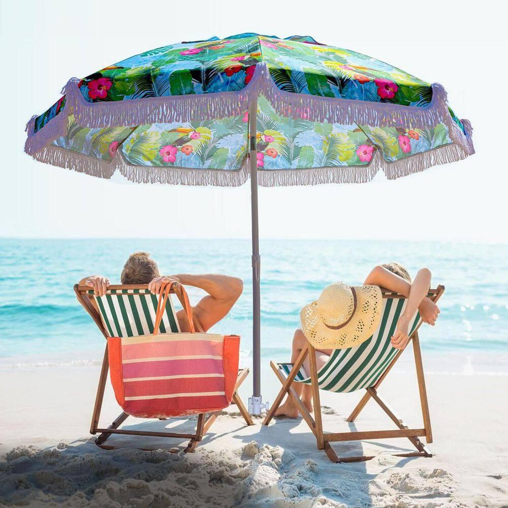 AMMSUN 6.5ft Heavy Duty HIGH Wind fringe Beach Umbrella with sand anchor Vent Tilt Portable Sun Shelter UPF 50+ Windproof Outdoor Sunshade Umbrellas Carry Bag for Patio Garden Pool Backyard Sports