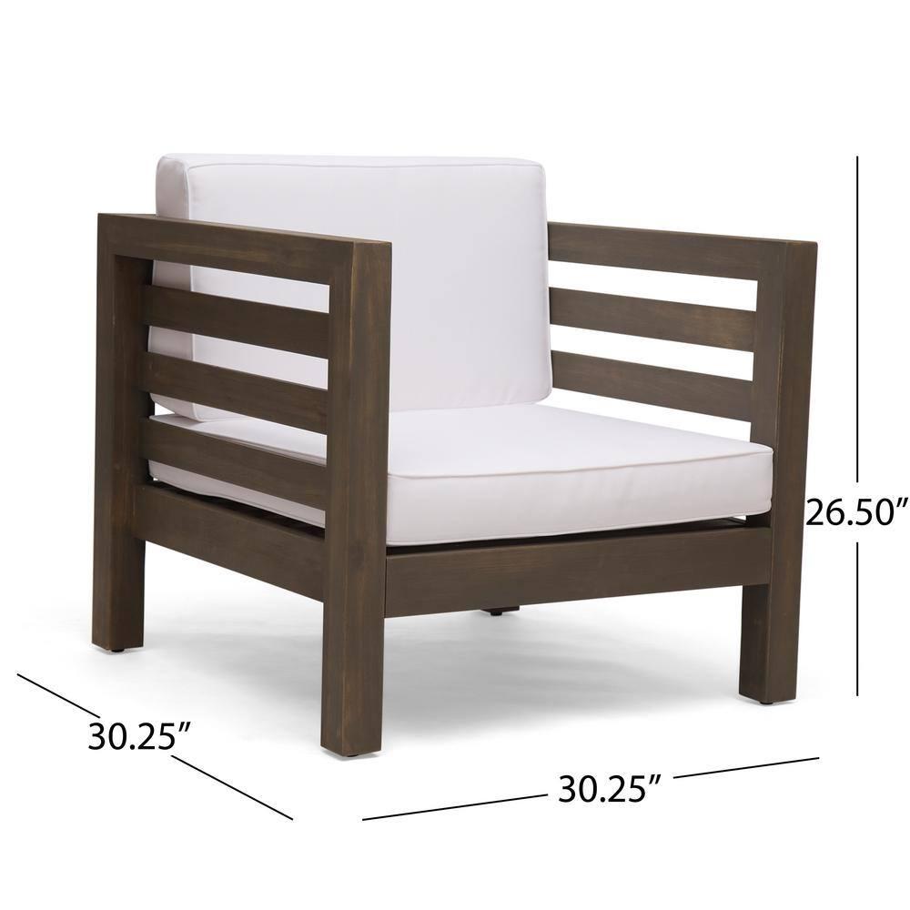Frankie Outdoor Acacia Wood Club Chair with Cushion, Gray and White