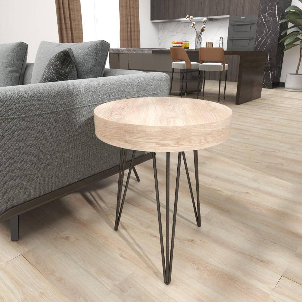 Union Rustic Villalpando Wooden Side End Brown Accent Table with Black Metal Hairpin Legs