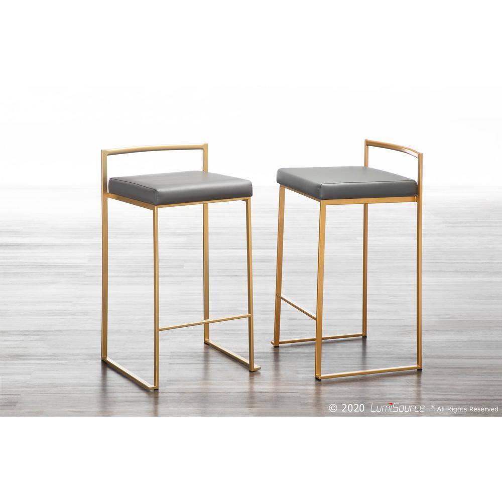 Set of 2 31" Fuji Contemporary Barstools Gray - LumiSource: Upholstered, Metal Frame, Fixed Height