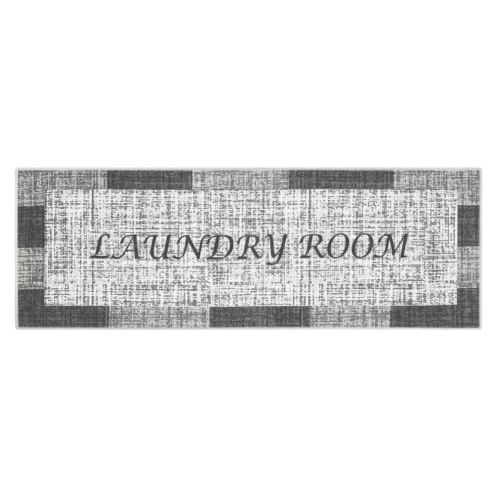 SUSSEXHOME Washable Indoor Laundry Room Rug Runner - 70 % Cotton Kitchen Floor Mat[Gray&White]