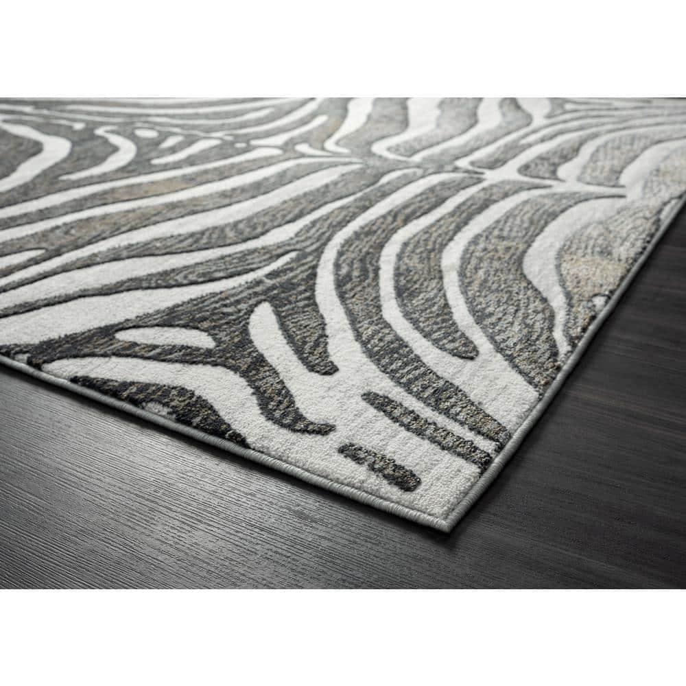 Abani Nova NOV170B Grey Brown Zebra Print Area Rug 6' x 9' - Grey