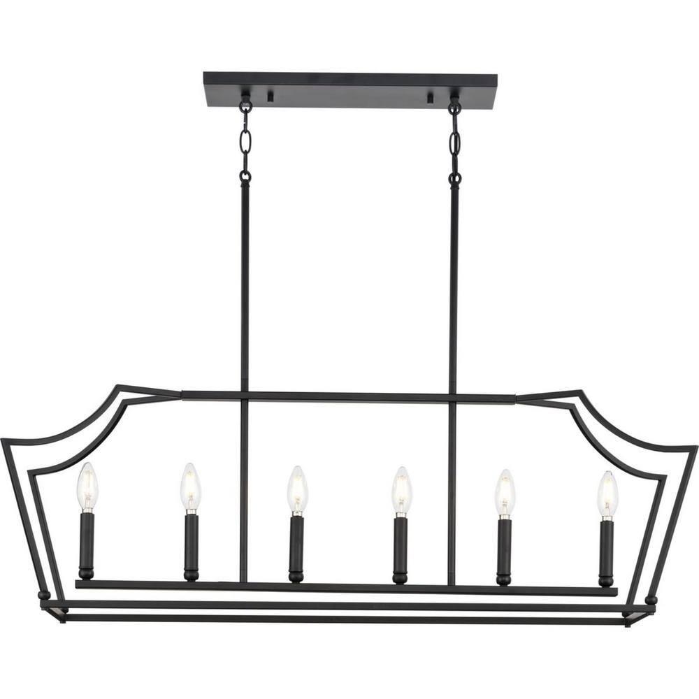 Progress Lighting Parkhurst 6-Light Linear Chandelier, Matte Black, No Shade