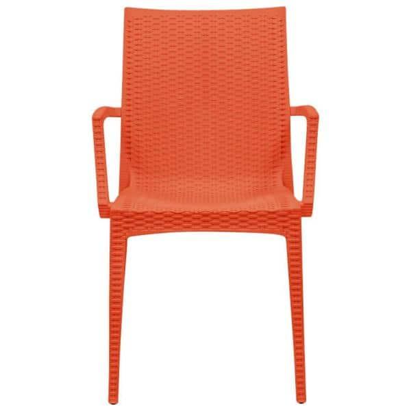 LeisureMod Mace Modern Dining Arm Chair for Indoor and Outdoor Home in Orange