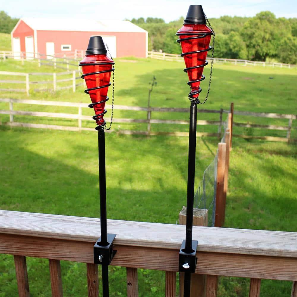 Sunnydaze Outdoor Adjustable Height Glass and Metal Swirl Patio and Lawn Torch Set - Red - 2pk