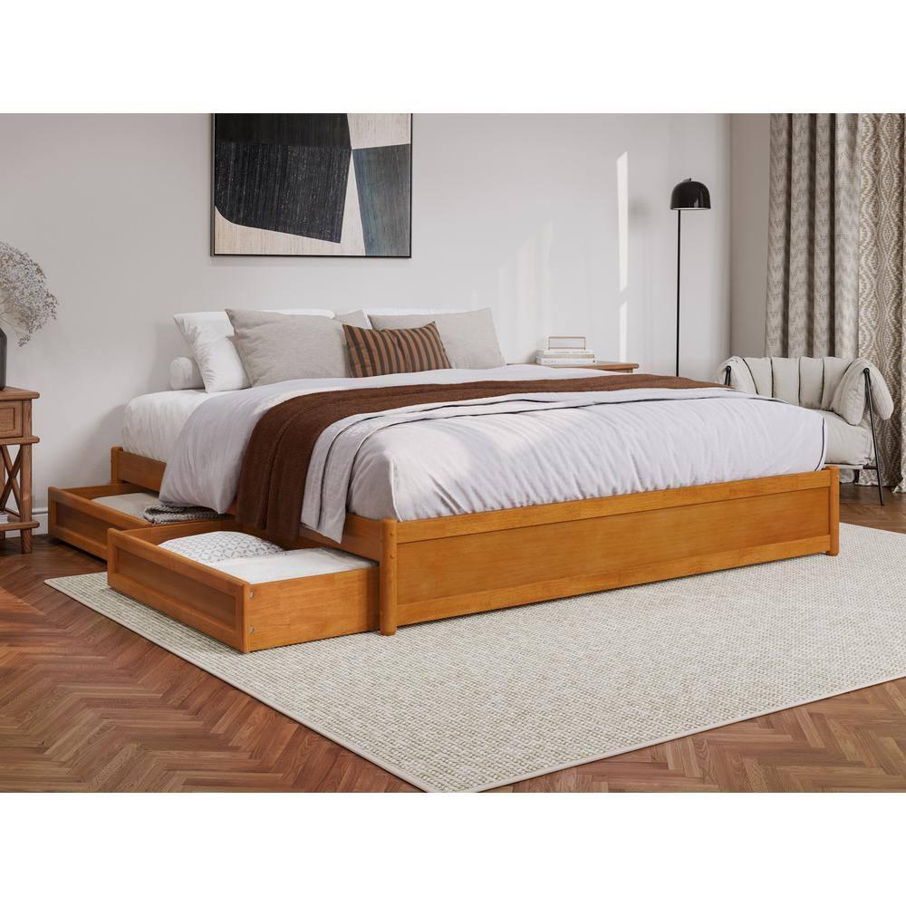 Barcelona Light Toffee King Wood Frame Platform Bed with Storage Drawers