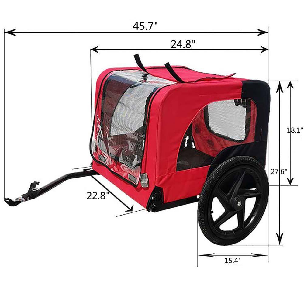 EEPHO Bicycle trailer for pets outdoor foldable red color dog trailer with reflectors and safty flag