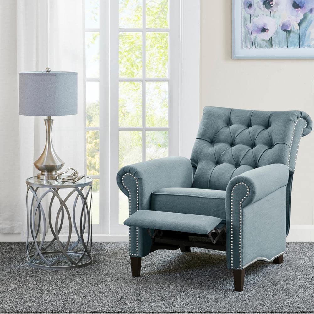 Zak Recliner Blue: Madison Park, Polyester & Linen Upholstery, Wood Frame, Foam Fill, Spot Clean