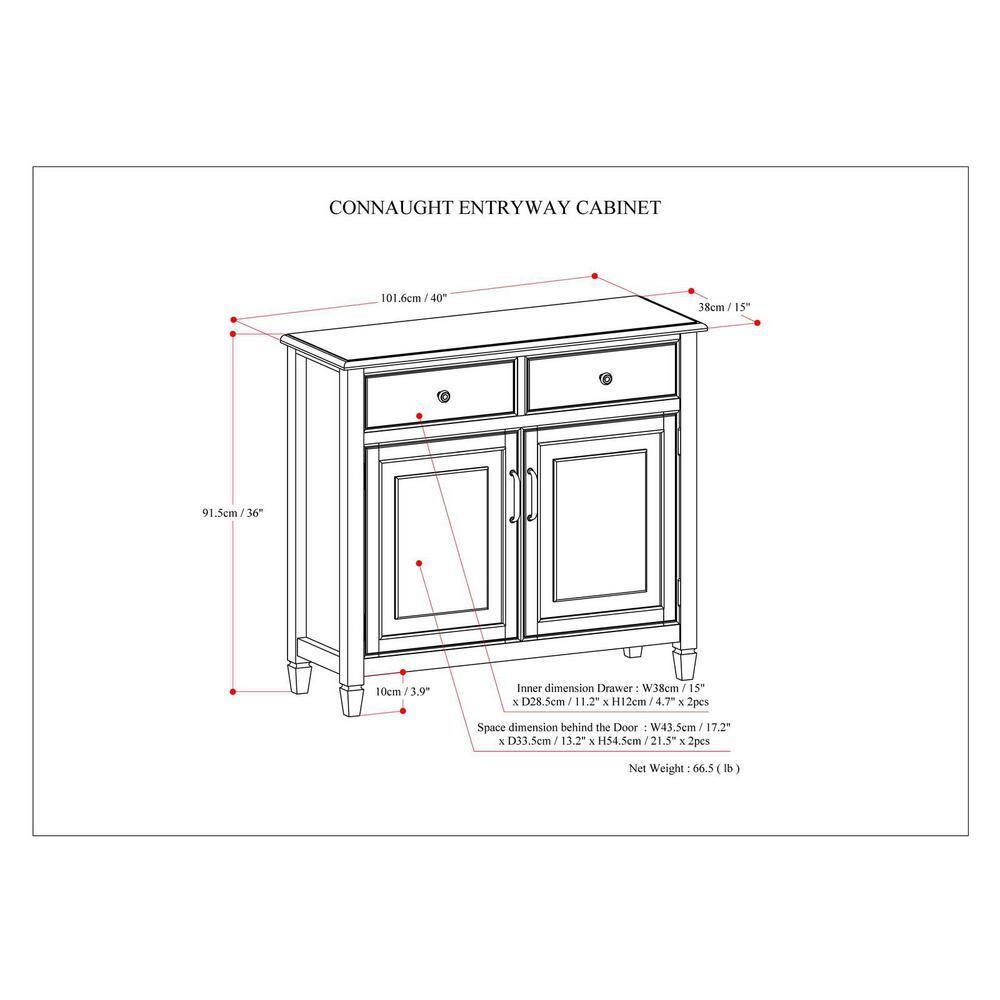 Simpli Home Connaught 40"W Solid Wood 2-Shelf Entryway Storage Cabinet with 2 Storage Drawers