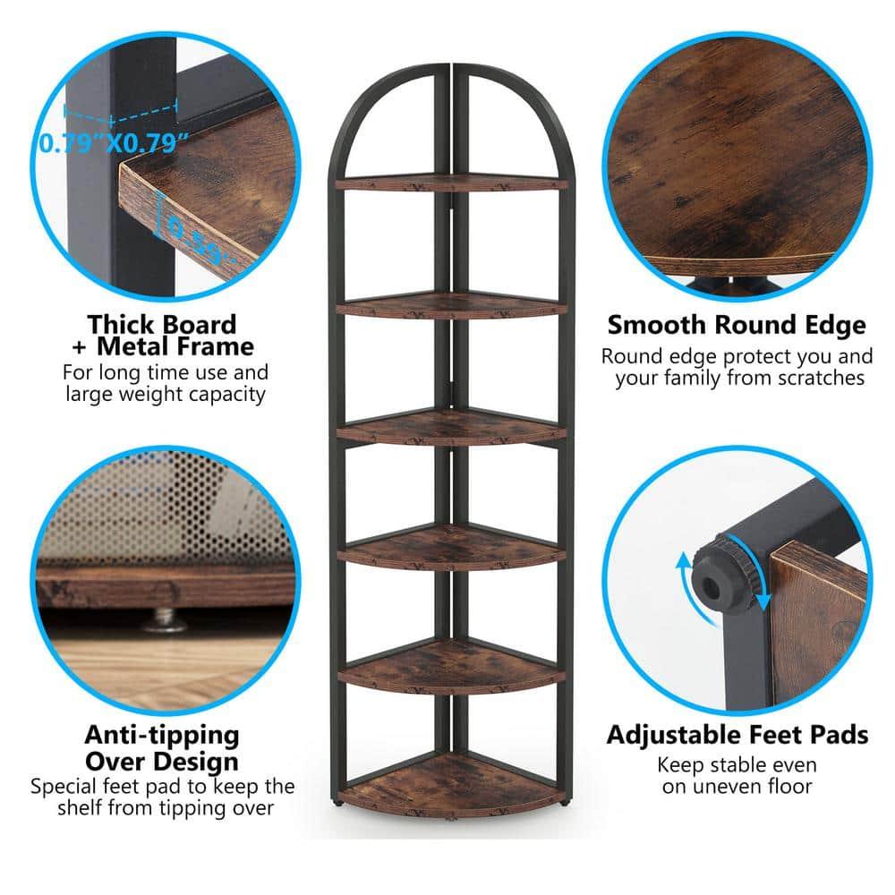 Hommoo 6-Tier Corner Shelf, 71 inch Tall Corner Bookshelf for Small Space