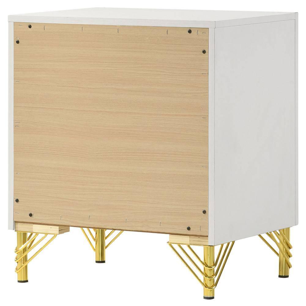 Coaster Lucia Modern 2-drawer Wood Nightstand Bedside Table White and Gold