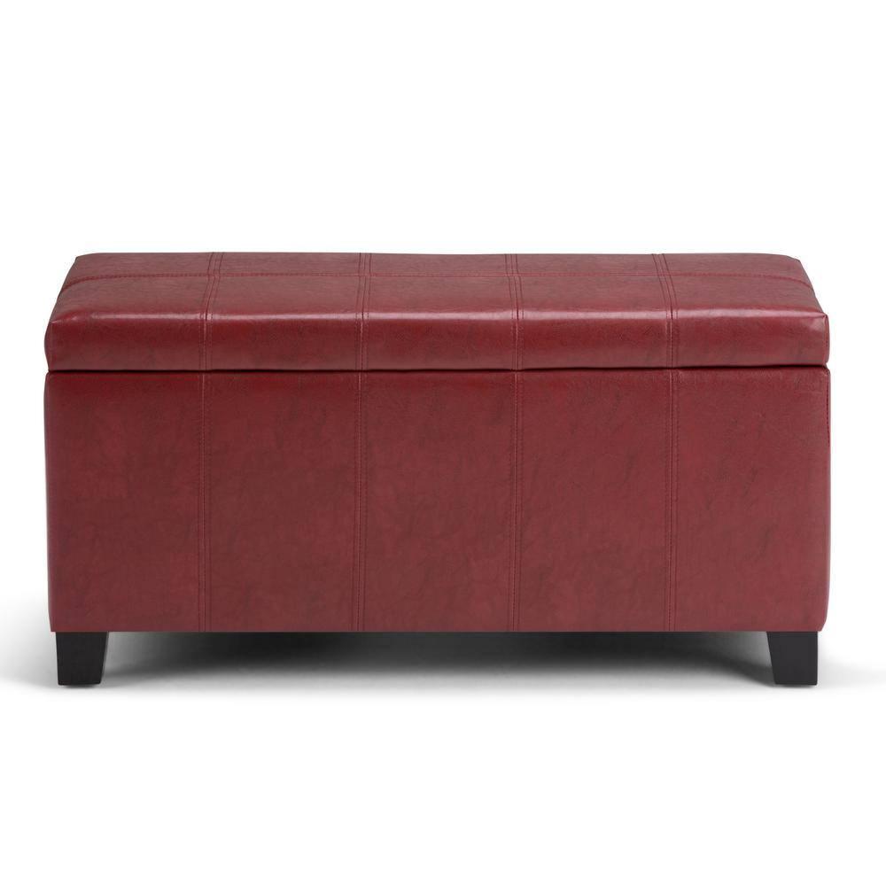 NicBex Faux Leather Storage Ottoman Bench,Upholstered Storage Ottoman with Stitched Design,Modern Storage Bench for Living Room,Bedroom,Red