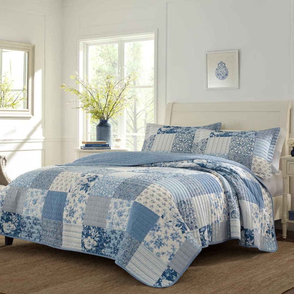 Laura Ashley Laura Ashley Paisley Patchwork Cotton Reversible Blue Quilt Set