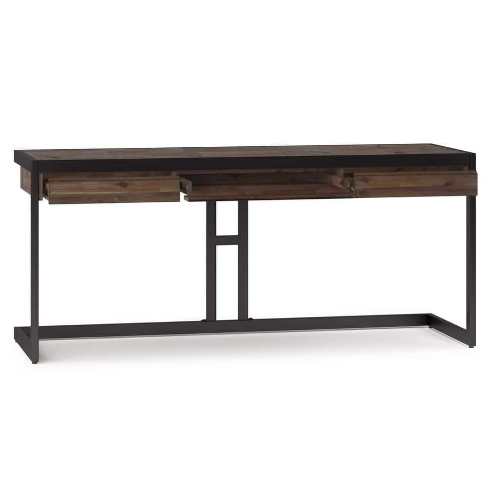 Simpli Home Erina Solid Acacia Wood Desk, Industrial Style with Keyboard Tray and 2 Drawers