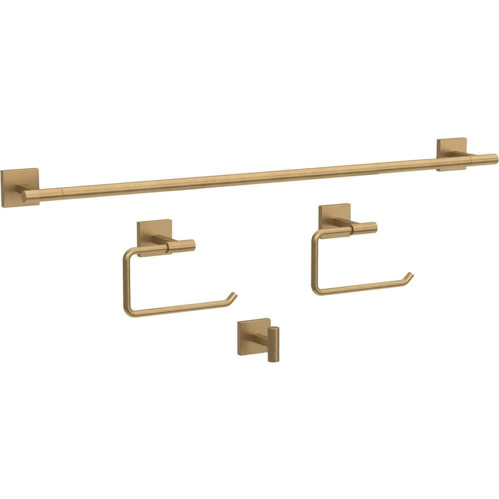 Franklin Brass Nash 4-Piece Bath Hardware Set 18" Towel Bar w/ Extender Toilet Paper Holder Towel Holder Towel Hook NASH64-SG