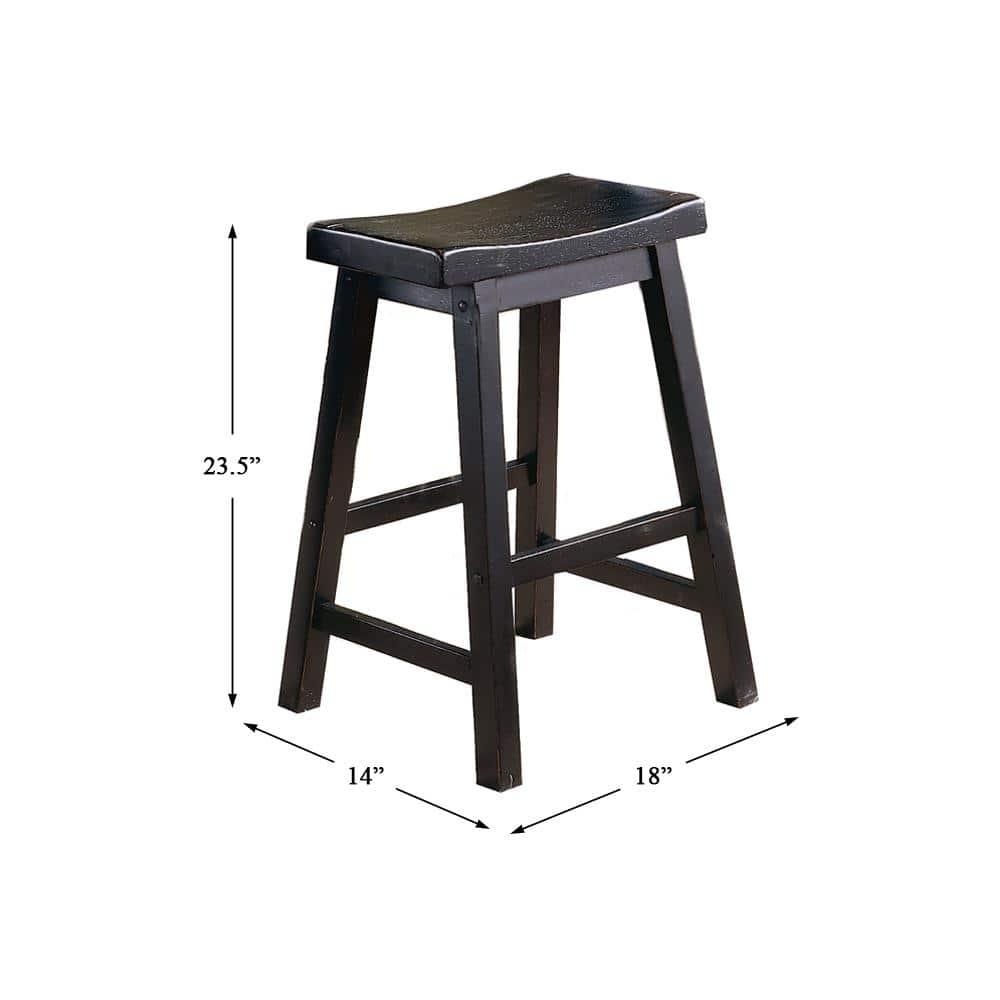 Lexicon Saddleback 24" Solid Wood Counter Stool in Black (Set of 2)