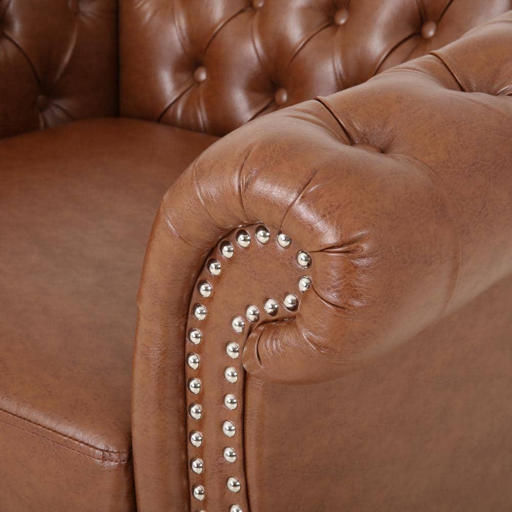 Silverdale Cognac Brown Faux Leather Club Chair with Nailhead Trim (Set of 2)