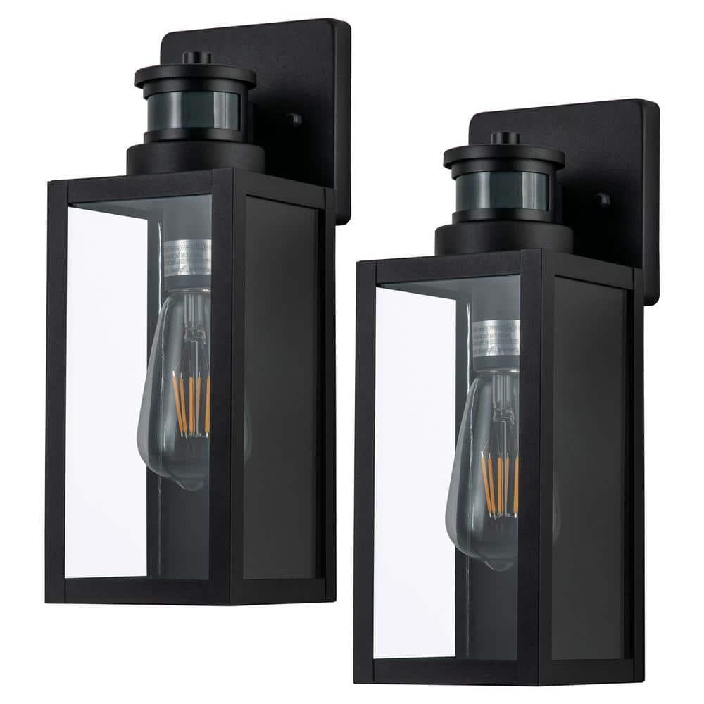 C Cattleya 2-Pack Matte Black Motion Sensor and Dusk to Dawn Outdoor Wall Lantern